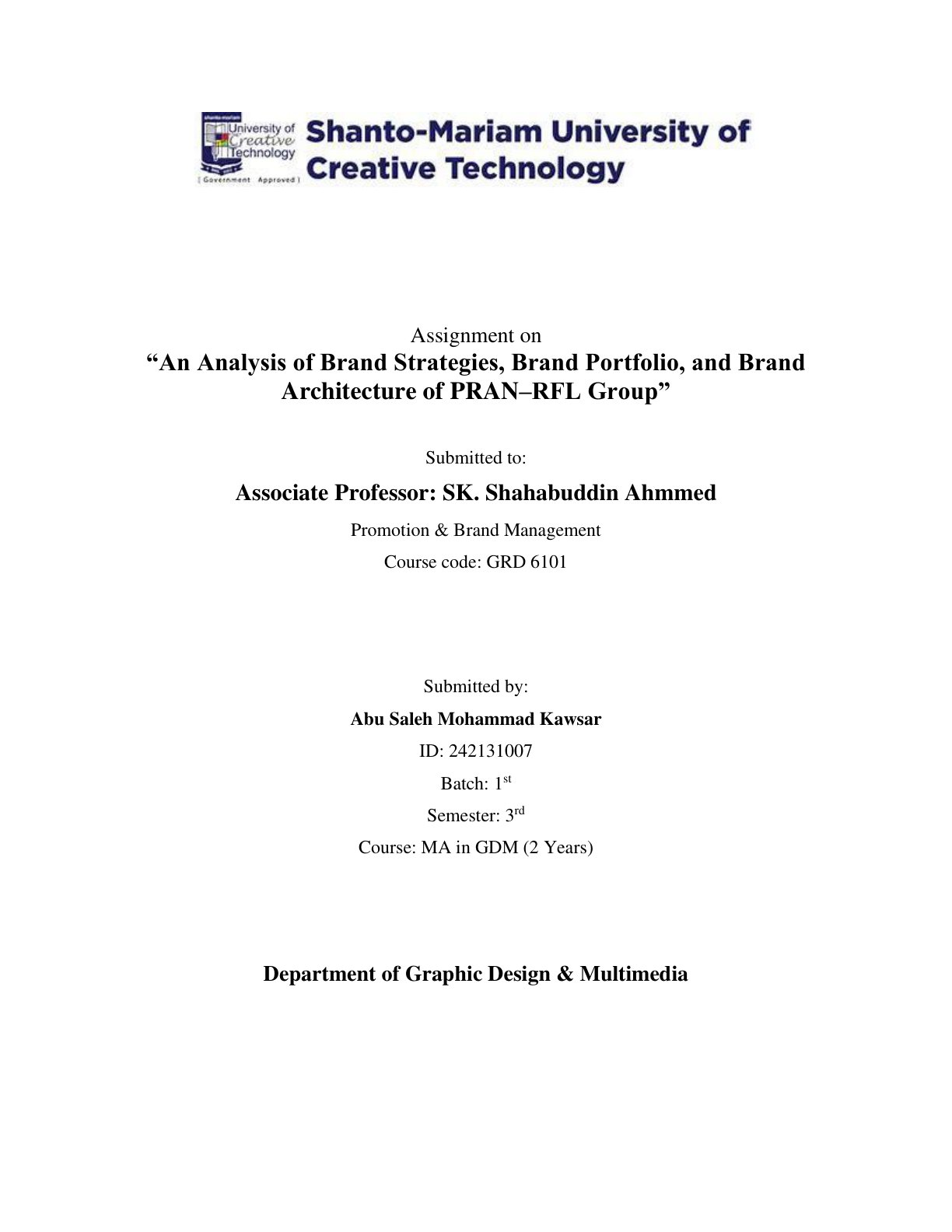 Assignment cover page