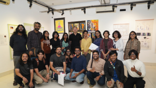 Group photo at the Alliance Française de Dhaka exhibition opening
