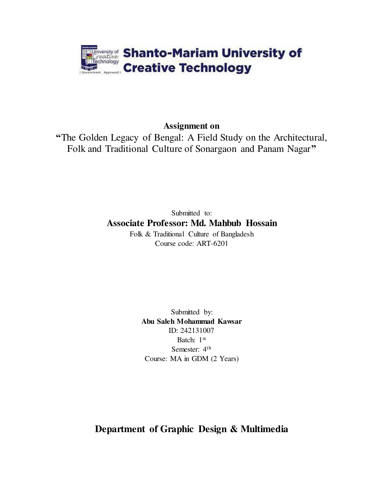 Assignment cover page