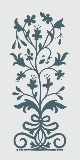 Historical floral motif reference, reduced to line
